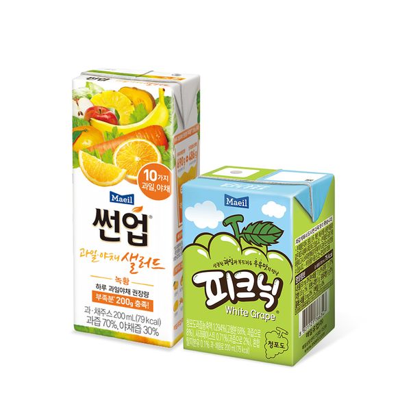 Sunup fruit and vegetable salad green yellow 200ml 24 packs, picnic green grapes 200ml 24 packs [Guaranteed arrival] [1,500 won discount per box when purchasing multiple items]