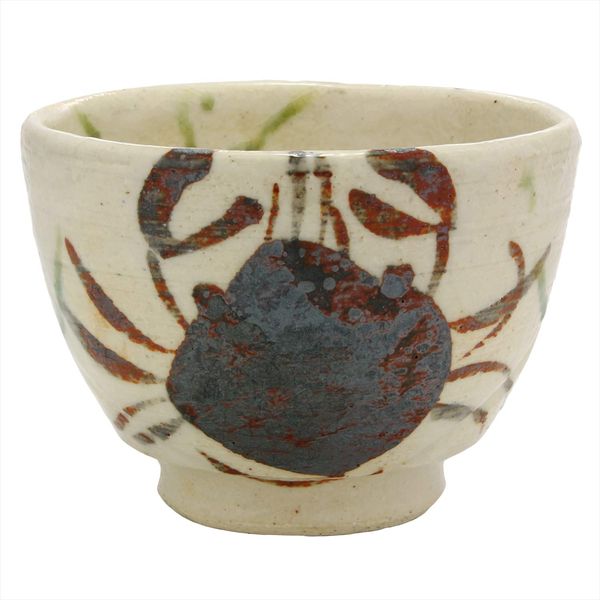 Mino Ware 043-0041 Nakagaki Renji Tea Cup Cup, Approx. Diameter 4.3 x Height 3.1 inches (11 x 8 cm), Capacity: Approx. 11.2 fl oz (330 ml), Crab Picture, Shino Oribe, Auspicious Pattern, Made in Japan