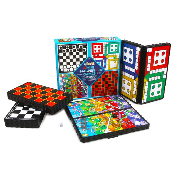 abeec 4 Mini Magnetic Games – 4 x Travel Games Includes Chess, Snakes And Ladders, Ludo & Draughts – Plane Activities For Kids - Travel & Pocket Games - Mini Travel Games