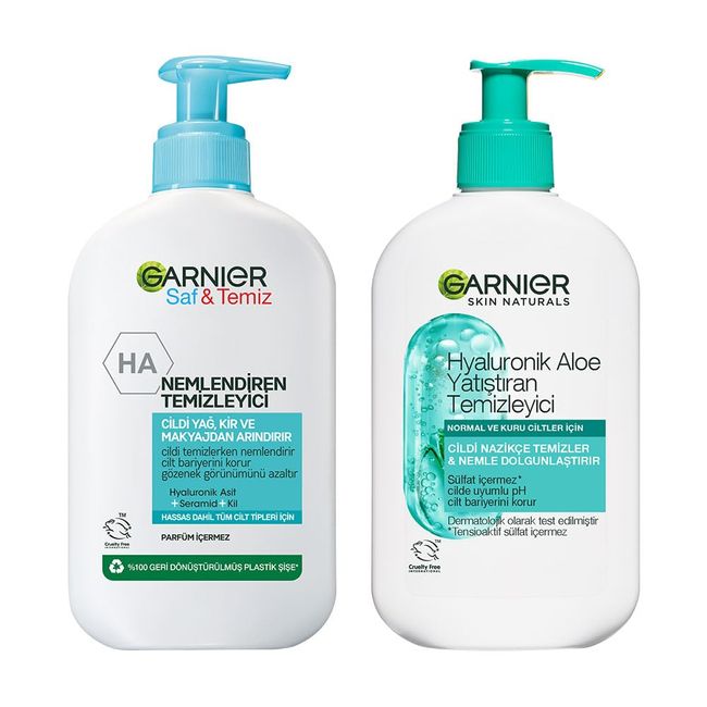 Garnier Saf&Temiz Nemlendiren Temizleyici 250 ml & Hyaluronik Aloe Nemlendiren ve Yatıştıran Temizleyici 250 ML Cilt Bakım Seti