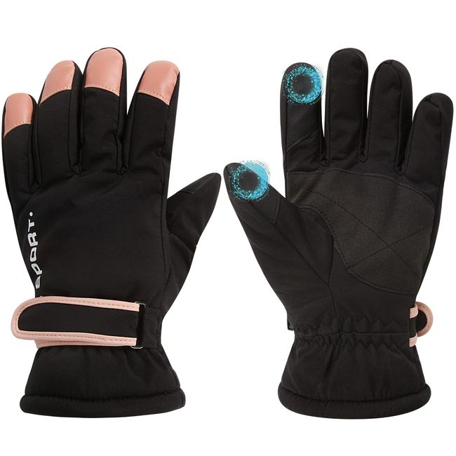 CINECE Outdoor Gloves, Cold Protection, Waterproof, Smartphone Compatible, Fleece Lined, Thick, Warm, Windproof, Anti-Slip, Anti-loss, Snow, Winter, Skiing, Sports, Climbing, Cycling, Commuting to School