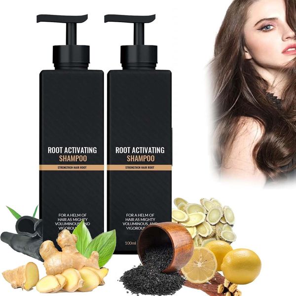 2PCS Root Activator Shampoo, Hair Loss Shampoo, Hair Thickening ShampooUnisex Root Activator Shampoo, Natural Hair Regrowth Shampoos for Men Women