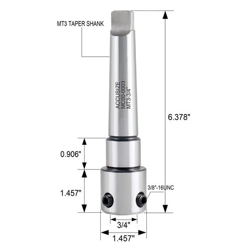 Accusize Industrial Tools Annular cutter arbor, MT3 to 3/4" Weldon Shank for Drill-use Annular Cutter on Drill Press, MC00-0003