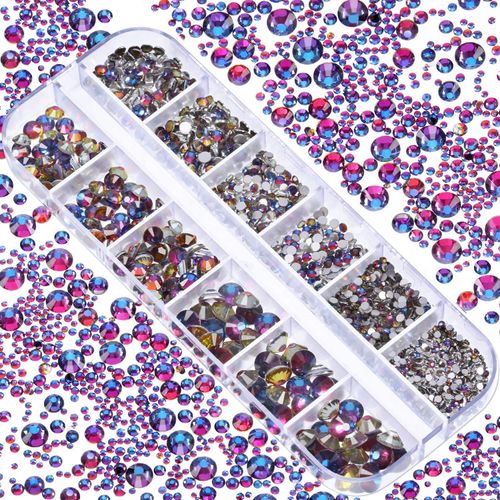 Dowarm 2650PCS Glue Fix Flatback Crystal Rhinestones Gems, 6 Sizes 1.5mm - 6.5mm, Non Hotfix Glass Flat Back Crystals Loose Gemstones for Crafts Nail Face Art Clothes Jewels (Blue Flame)