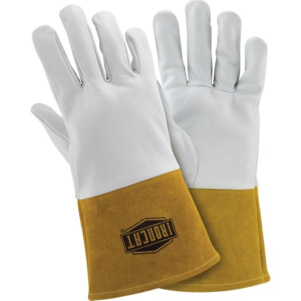 IRONCAT 6141 Kidskin TIG Welding Gloves – Large, Kevlar Thread Welding Gloves with 4 in. Gold Cuff, Straight Thumb, Pearl, Natural