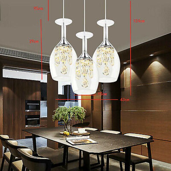 3Light Ceiling Light Fixture Crystal Wine Glass LED Chandelier Pendant Lamp Home