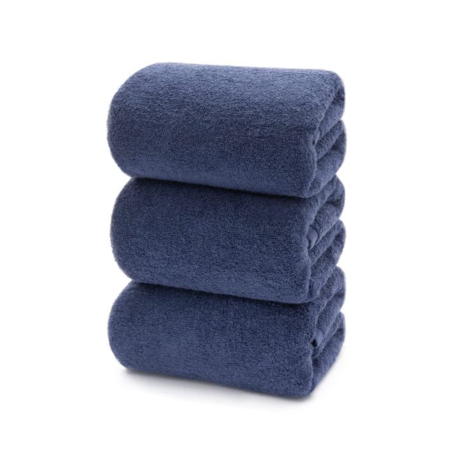 Fluffy BT NVY Mini Bath Towels, 19.3 x 43.3 inches (49 x 110 cm), 3 Sheer, Long Pile, Cotton, 100% Cotton, Quick Drying (30_Mini Bath Towel_3, 04_Mini Bath Towel_Navy)