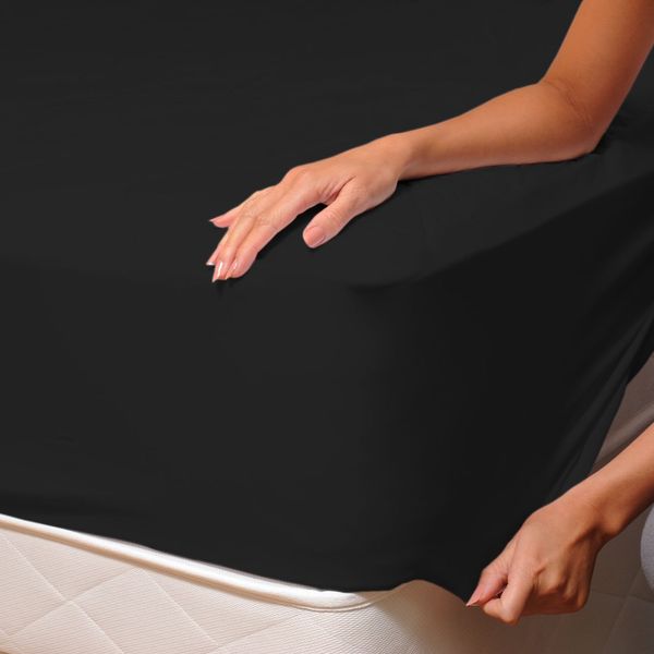 S Green Linens Percale 180 TC Extra Deep 16" Fitted Sheet BLACK, DOUBLE