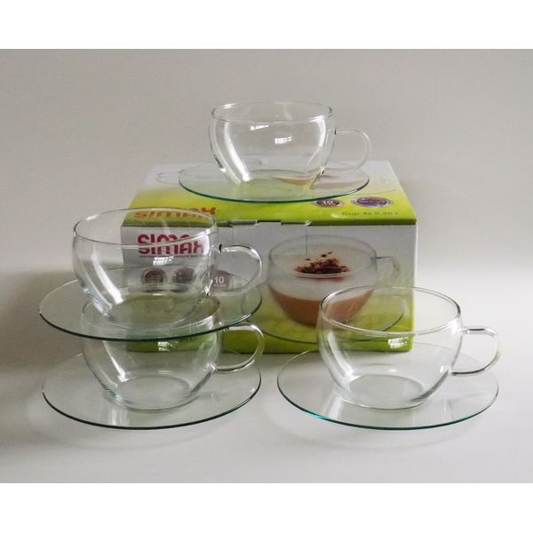 SIMAX Cymax Czech Republic Heat-resistant Glass Cup & Saucer Set of 4 (Cups x 4, Saucer x 4), Set 2452/4232/4