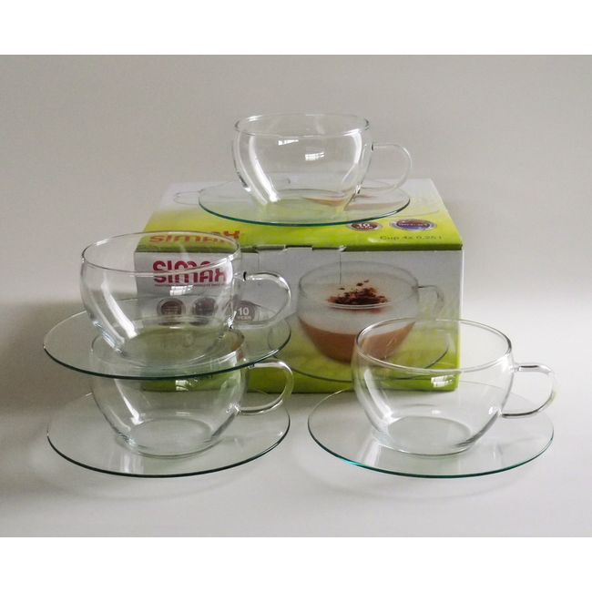SIMAX Cymax Czech Republic Heat-resistant Glass Cup & Saucer Set of 4 (Cups x 4, Saucer x 4), Set 2452/4232/4