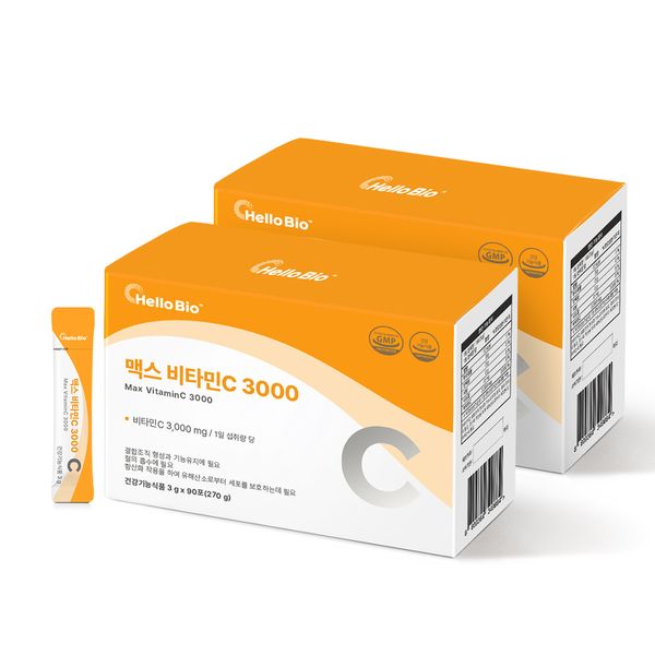 Hello Bio Max Vitamin C 3000 Vitamin C High Content High Capacity Powder Stick 90 Packets, 2ea