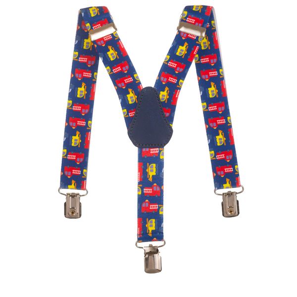 Childrens 1-5 Years Elasticated Clip on Braces/Suspenders with Fire Engine Design - Dark Blue