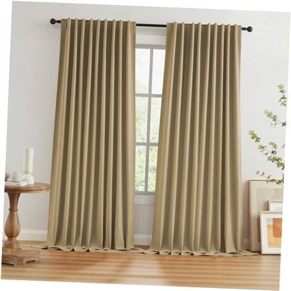 102 Inch Linen Blackout Curtains for Ceiling 72"W x 102"L (Pack of 2) Camel