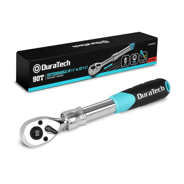 DuraTech Ratchet Handle, Ratchet Wrench, Socket Wrench, Insertion Angle 0.37 inches (9.5 mm), Extendable, Adjustable Range: 8.5 - 12.4 inches (215 - 315 mm), Easy to Change Rotation Direction, Quick