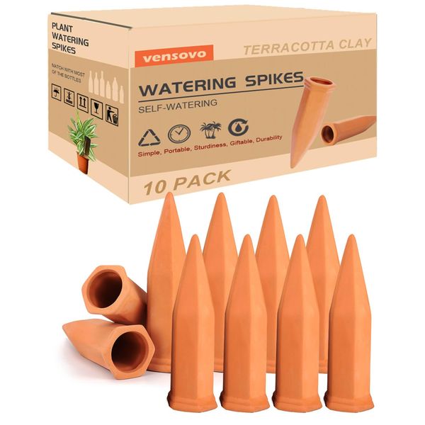 vensovo 10pcs Terracotta Watering Spikes - Automatic Self Watering Stakes, Plant Watering Devices for Wine Bottles Recycled Bottles, Clay Plant Garden Waterers for Vacations