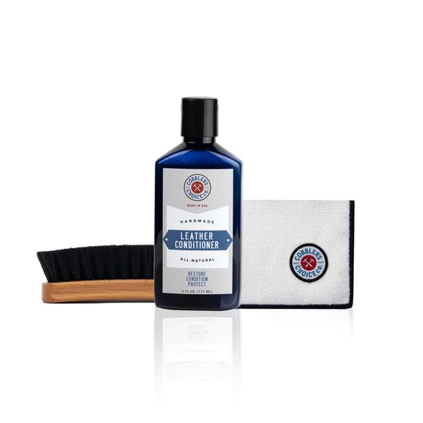 Cobbler's Choice Leather Conditioner, Brush, and Polishing Cloth Kit - Clean, Restore, and Revive Your Leather Using All Natural & Effective Formula