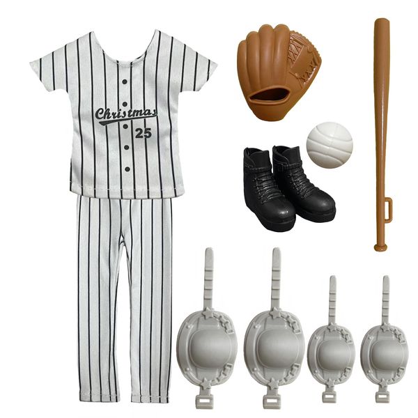 NEVGVUP Sport Christmas Elf Accessories for Elf Doll Clothes Included Jerseys, Pants, Shoes, Baseball Bat, Gloves, Protective Gear, Baseball (Baseball)