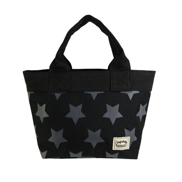 PORTA FORTUNA 4609 Mini Tote Bag, Lunch Bag, Tote Bag, Mini Star Pattern, Zipper Included, Women's, Black