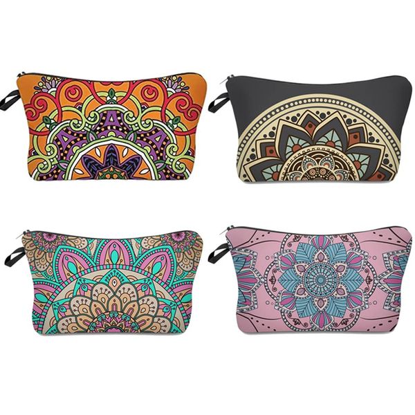 4 Pieces Canvas Makeup Bags Mandala Printed Cosmetic Bags Multi-Functional Canvas Travel Pouch with Zipper for Travel DIY Craft School