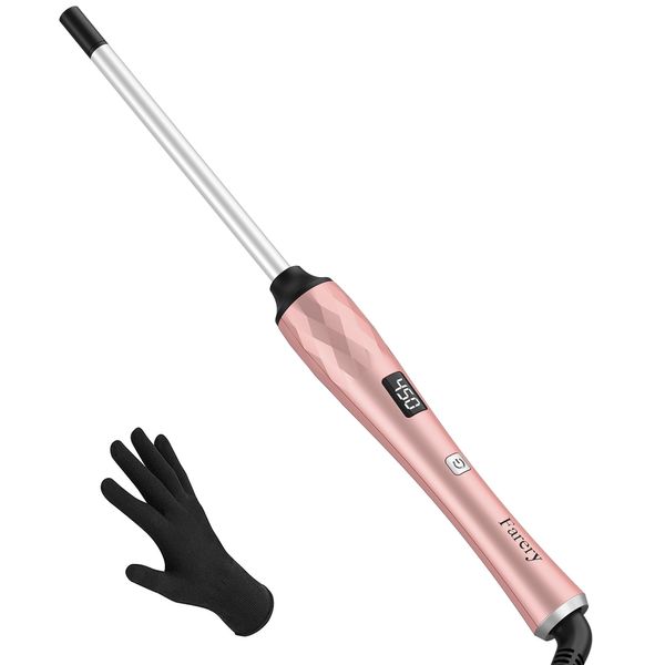 FARERY Small Curling Iron 3/8 Inch, Small Barrel Curling Wand for Short & Long Hair, 9mm Curling Iron with Argan Oil & Keratin Infused, 12 Adjustable Temperature, 30s Fast Heat Up, Glove Included