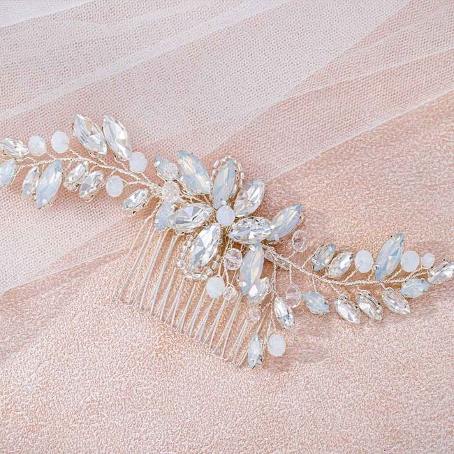 Foyte Crystal Wedding Hair Comb Baby Blue Rhinestone Hair Piece Silver Flower Bride Headpieces Leaf Bridesmaid Side Hair Combs for Women and Girls