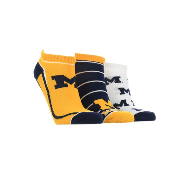 TCK Michigan Wolverines No Show Socks Full Field 3 Pack (Blue/Maize/White, Medium)