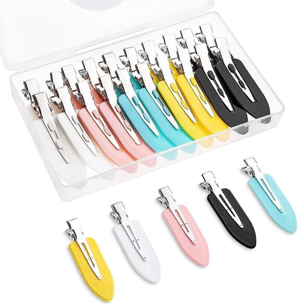 Tadipri Nahtlose Haarspange[20 Stück] Und 1 Stück Transparente Box Curl Clips Haar Pin Curl Clips Kein Verbiegen Haar Spangen Für Haarstyling Make Up, 5 Farben(Schwarz,Pink,Weiß,Blau,Gelb)