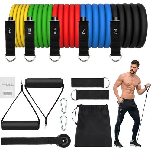 JATEKA Fitness Bands, Set of 5, Sports Resistance Bands, 5 Resistance Bands, Resistance Bands with Door Anchor, Handles, Ankle Straps, Portable for Muscle Building and Pilates, Men and Women