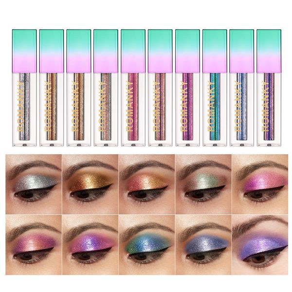 EnMart 10 Farben flüssiges Glitter, Lidschatten Make-up Set, Metallic Matt Schimmer Nude Smoky Eye Make-up sieht wasserdicht und langlebig schnell trocknend Lidschatten Kosmetik Kit für Woman Girl