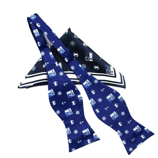 Nautical Crab, Anchor & OLD BAY (Navy) / Self-Tie Bowtie + Pocket Square *BUNDLE* - Blue