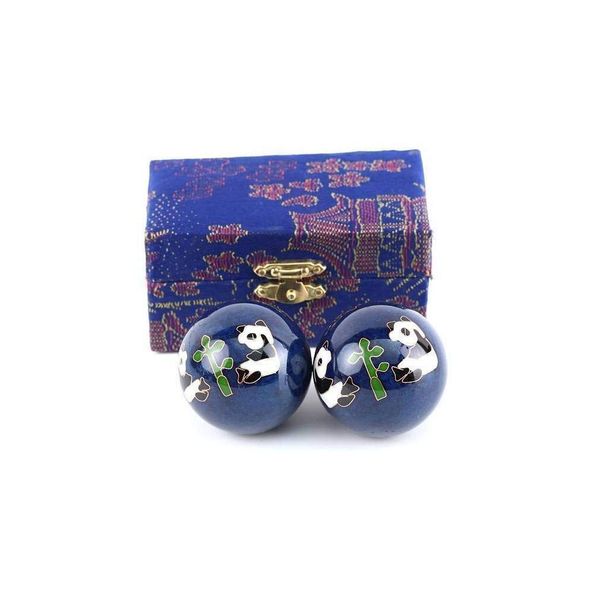 lachineuse Panda Qi Gong Set – Chinesische Anti-Stress-Kugeln aus Emaille ⌀ 45 mm – Gesundheitskugeln – Geschenkbox zur Entspannung Zen – Asiatisches Feng Shui Objekt – Farbe Blau, Metall, 2