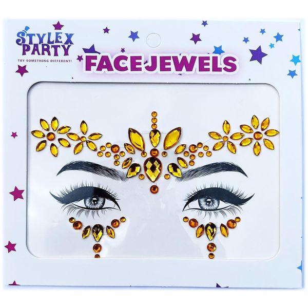 Adhesive Face Gems Jewels Pick & Choose Festival Rave Party Accesories Make Up Special Effects Glow In The Dark Stick On Body Gems (Gold Flower)