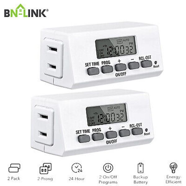 BN-LINK 2 Pack Digital Timer Outlet 24H Programmable Digital Outlet Timer 2Prong
