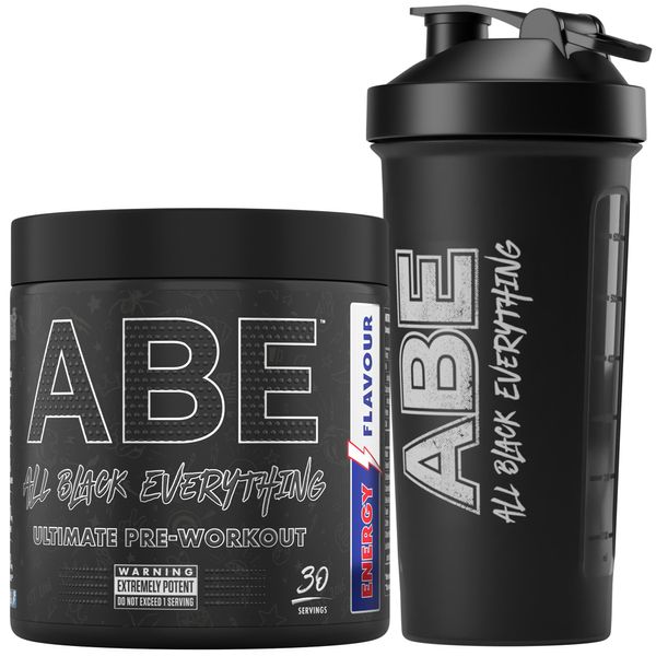 Applied Nutrition Bundle ABE Pre Workout 375g + ABE Black Shaker | All Black Everything Pre Workout Powder, Energy Drink, Physical Performance, Creatine, Beta Alanine, Caffeine (Energy Flavour)