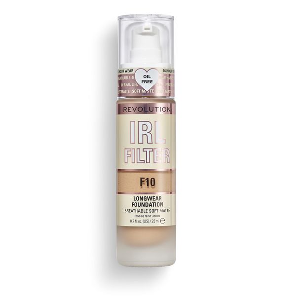 Revolution Beauty London IRL Filter, Longwear Foundation, Medium to Full Coverage, Matte Finish, 16 Hour Wear, F10, Tan Skin tones, 23ml