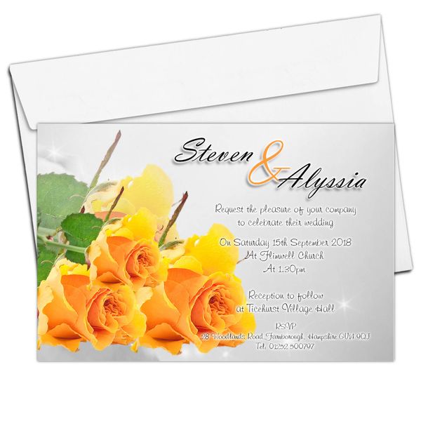 10 Personalised Yellow Rose Wedding Invitations Invites N59 Day/Evening