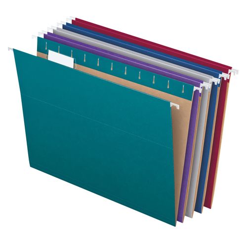 Pendaflex Recycled Hanging File Folders, Letter Size, Assorted Jewel-Tone Colors, Two-Tone for Foolproof Filing, 1/5-Cut Tabs, 25 Per Box (81667)