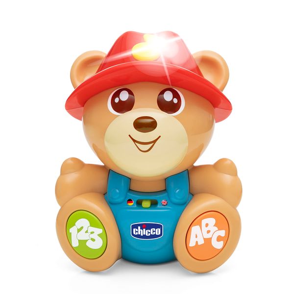 CHICCO TEDDY DER BÄRENFREUND (DE/EN), SPRECHENDER INTERAKTIVER BÄR, LERNE ZÄHLEN VON 1-10 UND BAUERNHOF TIER IN 2 SPRACHEN, 6M+