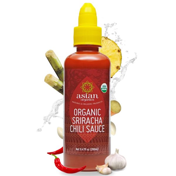 Asian Organics Sriracha Hot Chili Sauce - Organic Sriracha Sauce - USDA Certified 100% Asian Hot Sauce, No MSG, Non-GMO, Gluten Free Organic Hot Sauce, 9.47oz/280mL Bottle