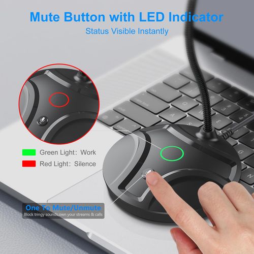 CMOCIIY Plug & Play USB Computer Microphone, Flexible Gooseneck & Mute Button LED – Desktop Microphone for Gaming, YouTube, Streaming, Compatible with Windows/Mac (1.8m /6ft)