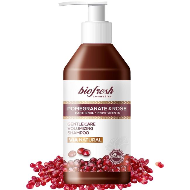 Biofresh cosmetics Via Natural mizellen shampoo für sehr trockenes haar mit granatapfel, rosenwasser, panthenol, haarpflege, shampoo für Männer und Damen, volumenshampoo 250ml