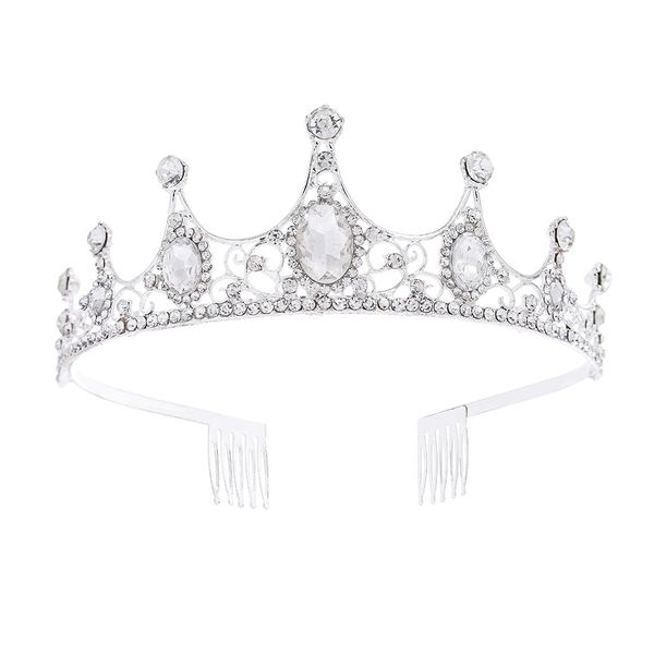 IYOU Sparkly Rhinestone Crown Silver Crystal Princess Tiara Bridal Wedding Headpiece First Communion Hair Accessories for Girls