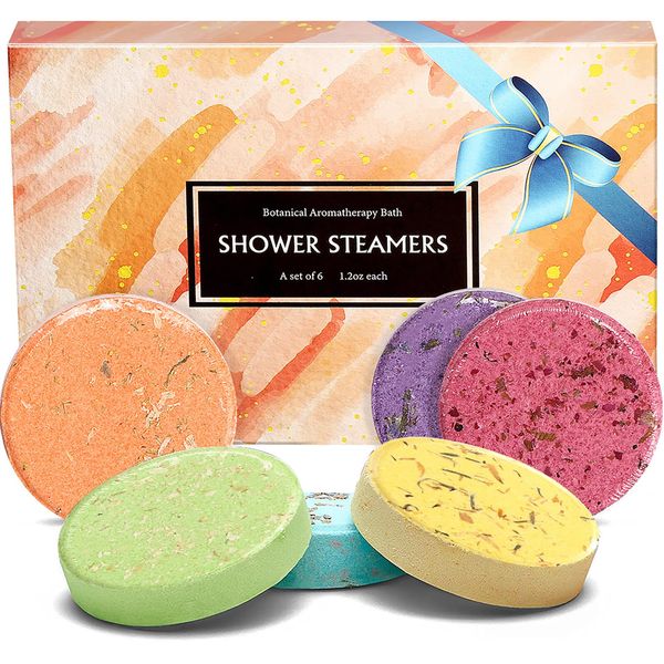 RoseFlower Shower Steamers Aromatherapy, Set of 6 Natural Bath Bombs with Lavender/Rosemary/Peppermint/Jasmine/Rose/Grapefruit, for Home Spa, Birthday Anniversaries Gift for Women Men