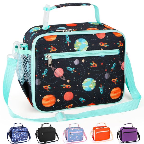 Homtibrm Insulated Lunch Bag, Kids Lunch Cool Bag with Adjustable Strap, Waterproof Lunch Box Bag for Adults Kids Boys Girls Work School Picnic (Planet)