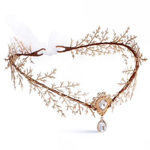Mostory Gold Elf Headband for Women Leaf Crown Fairy Headband for Renaissance Fan Halloween Cosplay - Hair Accessories, Rhinestone