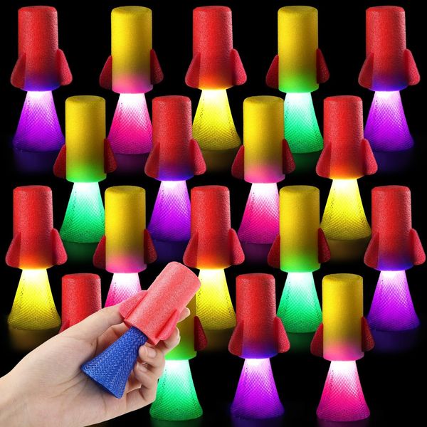 CHUNNIN 24 PCS Light Up Jumping Spring Rockets Launchers Rockets Launcher with Flashing LED's, Rockets Bouncy Ball LED Light Up Party Favors Goodie Bags Playing Party Favors Supplies