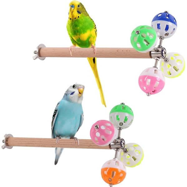 2-Pack Bird Toys for Parakeet with Spinning Balls, Exercise Rotating Swing for Parakeet Budgies Cockatiel with Textured Stand Perch and Typical Wood Perch, Stainless Steel Wing Nut and Washers