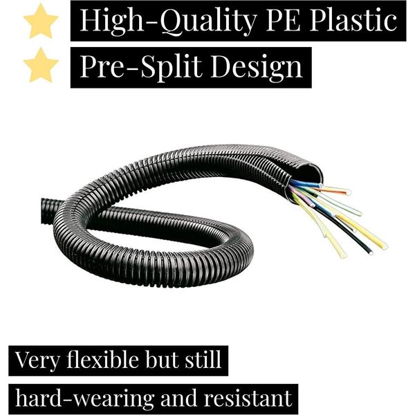 Black Conduit Split Plastic Flexible Cable Tidy Solution Tube Trunking 6.2mm - 10m