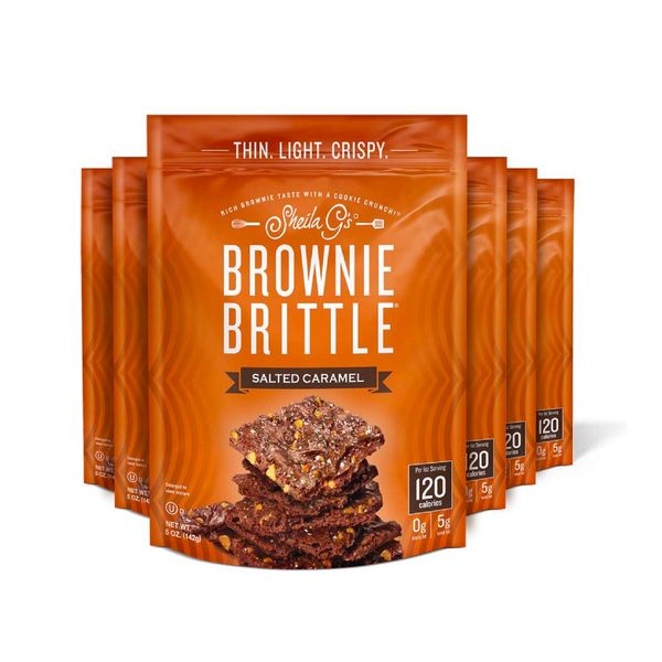 Sheila G's Brownie Brittle – Salted Caramel Thin and Crispy Sweet Snacks (Pack of 6, 5 oz), Rich Gourmet Brownie Bites Dessert