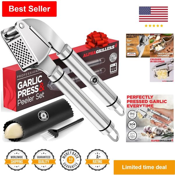 Sturdy Stainless Steel Garlic Press - Effortless Squeeze - Dishwasher Safe